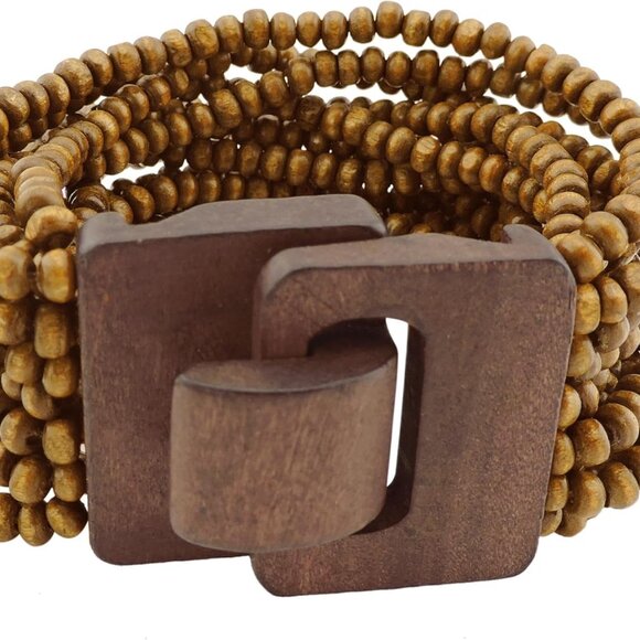 Multi Layers Wooden Beaded Bangle Bracelet for Women Natural Gift - Picture 1 of 7